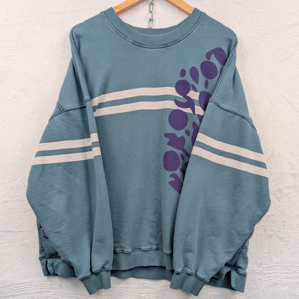 FP Movement Sweatshirt Women's XL Faded Blue Green Stripe Oversized Athleisure